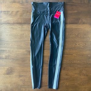 Spanx Faux Leather Side Stripe Legging Large Black & White NWT